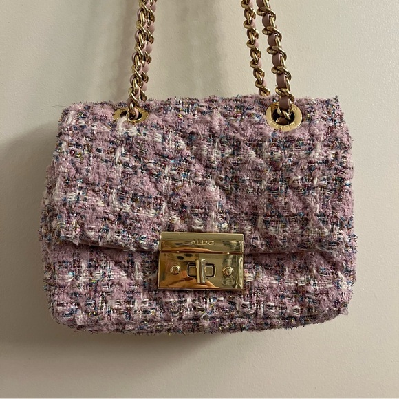 Aldo Boucle Convertible Crossbody Bag Pink Glitter Tweed Purse - Picture 4 of 16